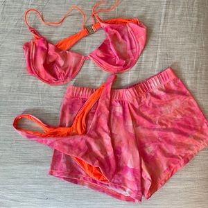 3 piece swim, neon orange and hot pink